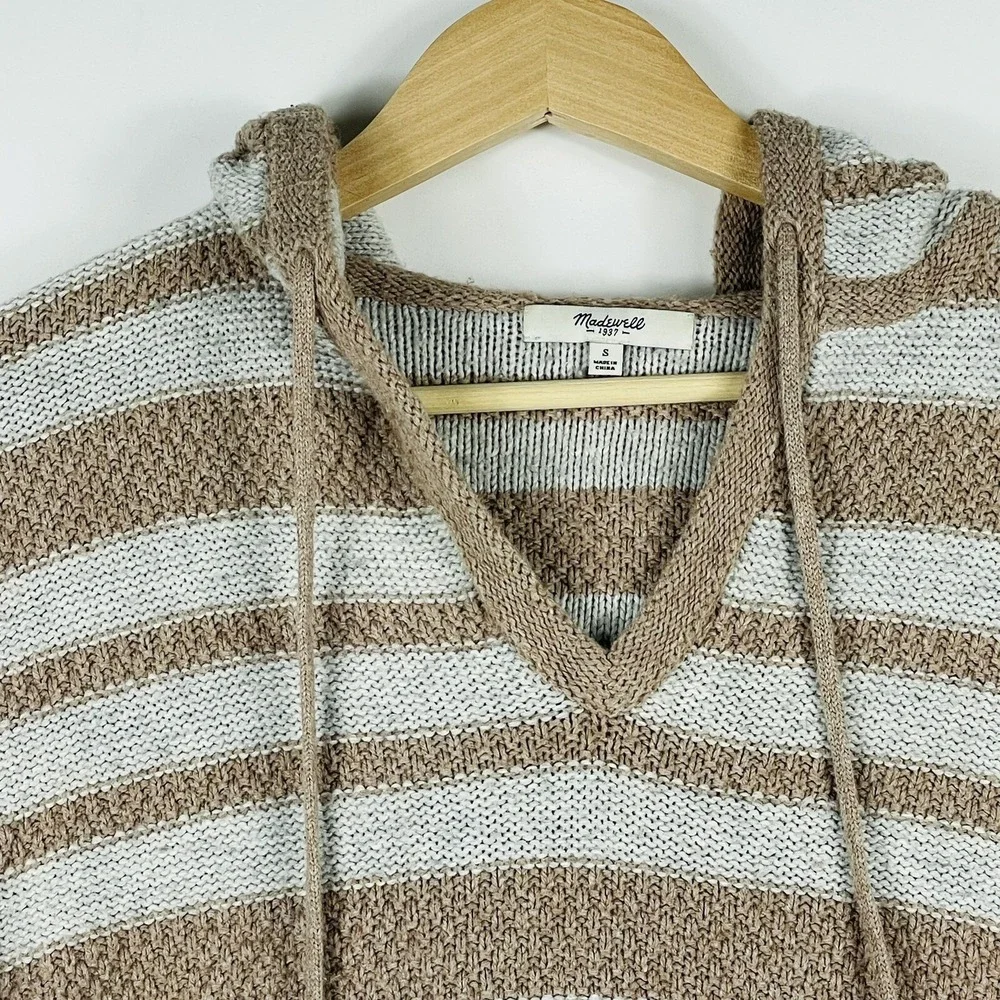 Madewell Small Beige Taupe Stripe Knit Pullover Hoodie Sweater Grunge‎ Sleaze